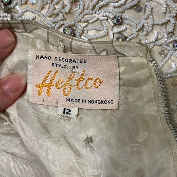 Vintage 1970s HEFTCO Beaded Wedding Gown, Matching Corset Vest Rhinestone Detail - Picture 6 of 17